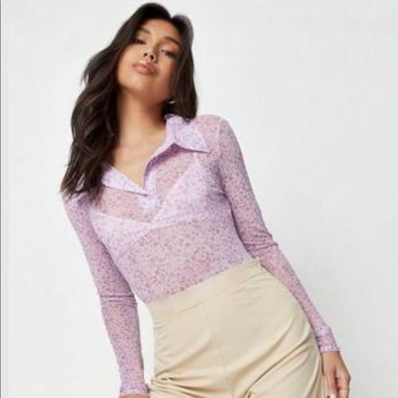 Mesh Floral Long Sleeve Bodysuit Top - Picture 4 of 9